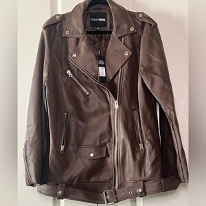 NWT-Fashion Nova Chocolate Leather Moto Jacket